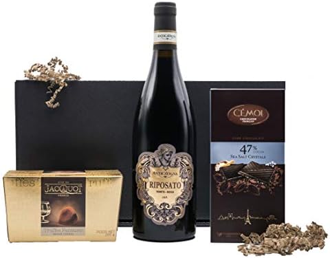 The Wine Guys Geschenkkorb „Sinneszauber“ Italienischer Rotwein Riposato und Schokoladentrüffel mit Cognac- und Meersalz